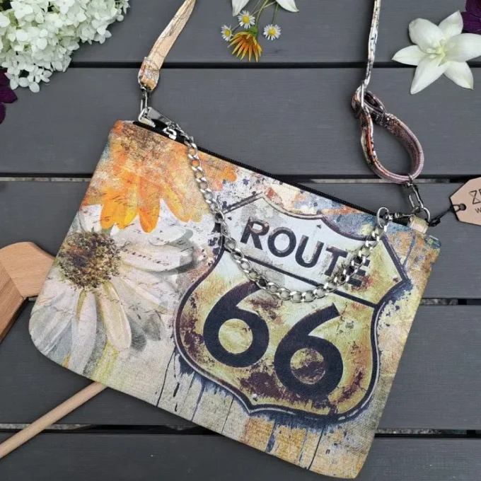 Crossbody s řetízkem - Route 66 s květinami